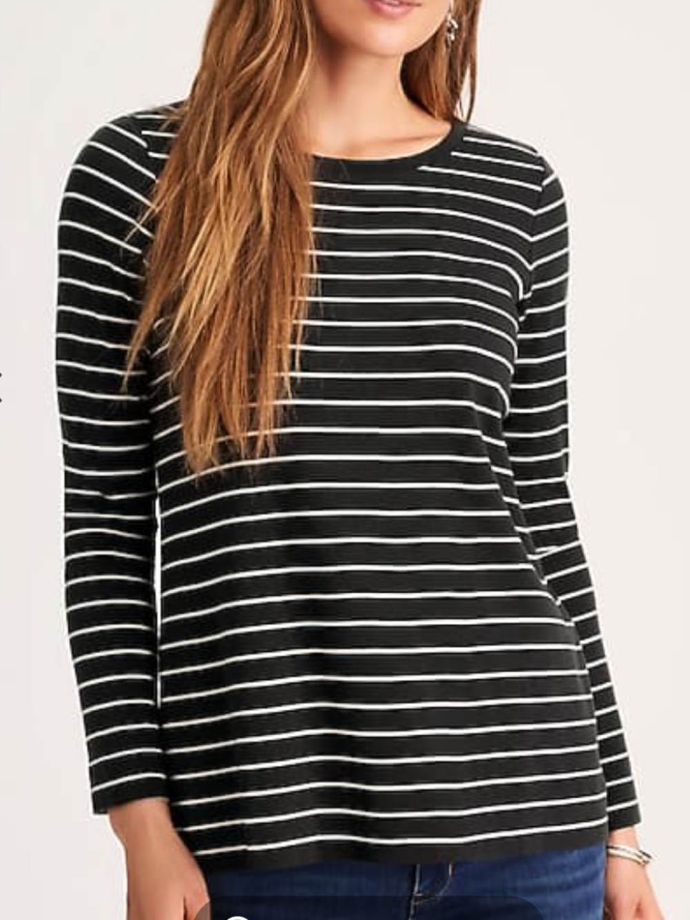 J. Jill Pima Cotton Crew Neck Long Sleeve T-Shirt Black White Stripe Medium M